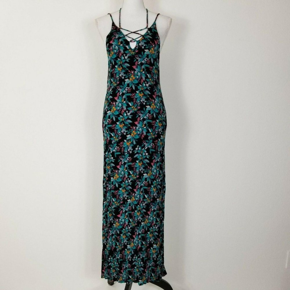 Smell The Roses Dress Black Floral Maxi Sundress S